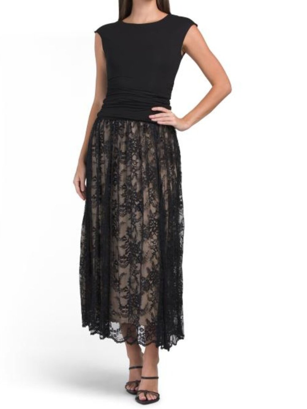 TAYLOR Drop Waist Lace Midi Dress